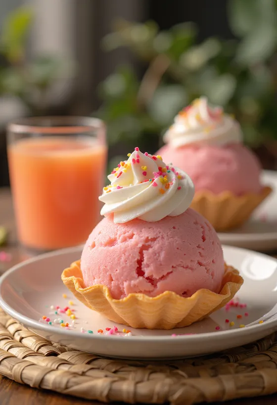 Cone de sorvete Cornetto Ponche com sorvete rosa sabor ponche