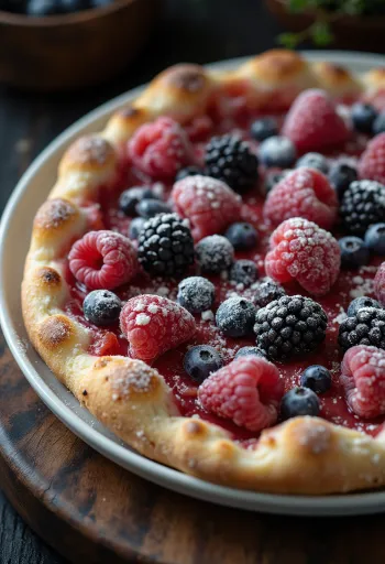 Pizza ai Frutti di Bosco com frutas vermelhas frescas