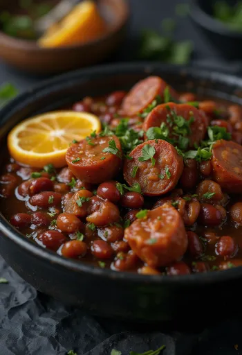 Panela de barro com feijoada de feijão vermelho