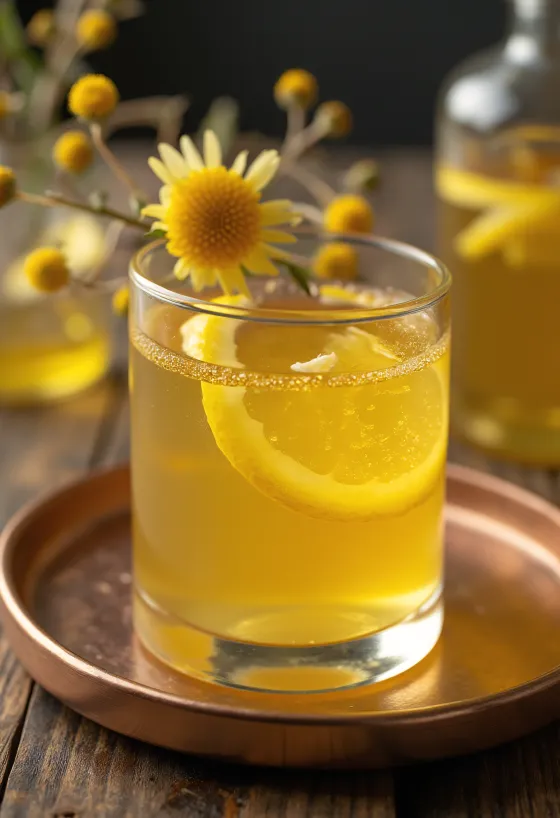 Garrafa de licor de flor de sabugueiro dourado
