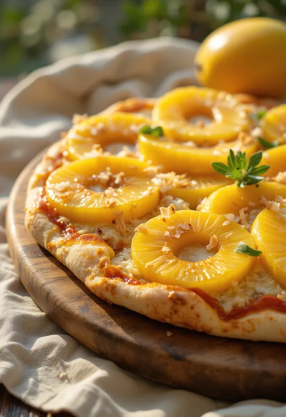 Pizza ai Frutti Tropicali com frutas tropicais e ricota