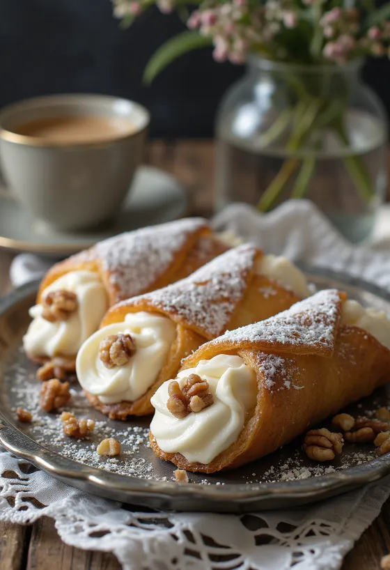 Cannoli com rum e nozes servido