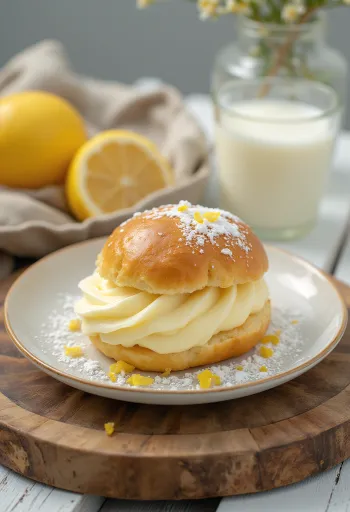 Semlor com creme de limão, pãozinho fresco com recheio de limão