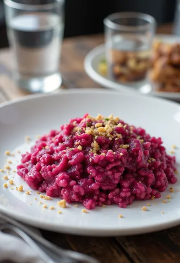 Risoto vegano de beterraba servido